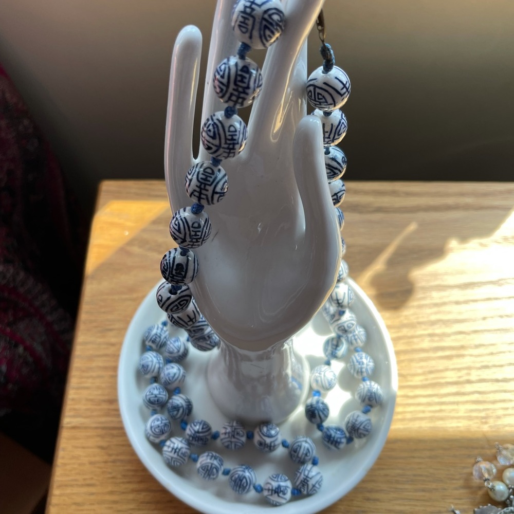 38”hand painted knotted Chinese porcelain necklace
